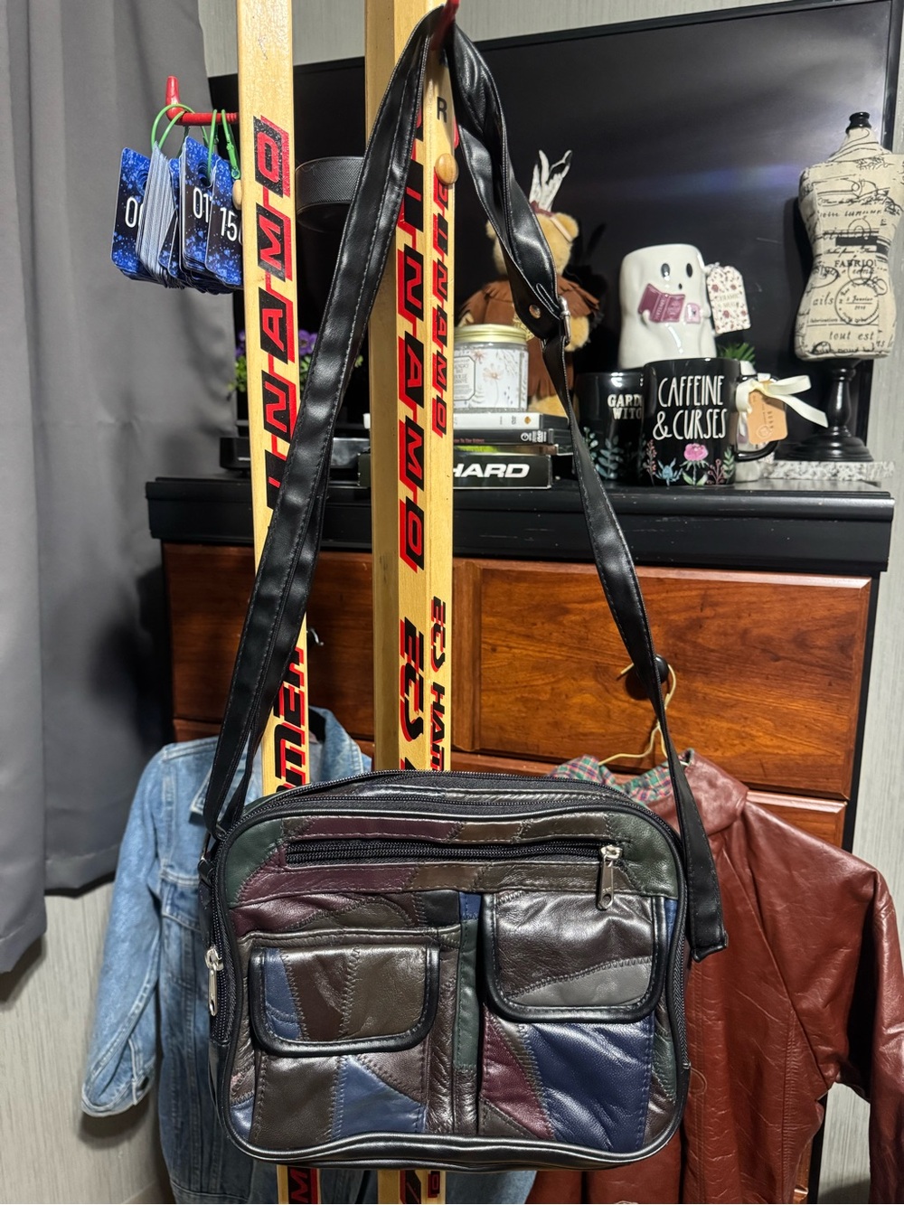 Vintage Patchwork Leather Multi-Pocket Crossbody Bag Casual Everyday Purse